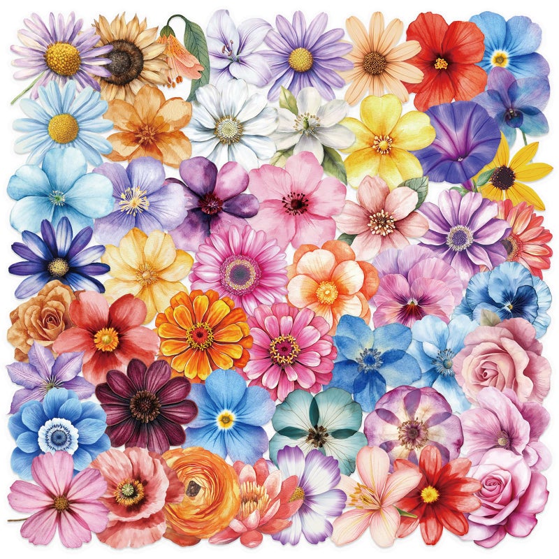 HJHEJST 50PCS Flower Stickers PET Transparent Stickers Colorful Nature Decals Waterproof Decorative Decals for Scrapbook DIY Crafts Album Bullet Journal Planner Water Bottles Phone Cases Laptops - Image 1