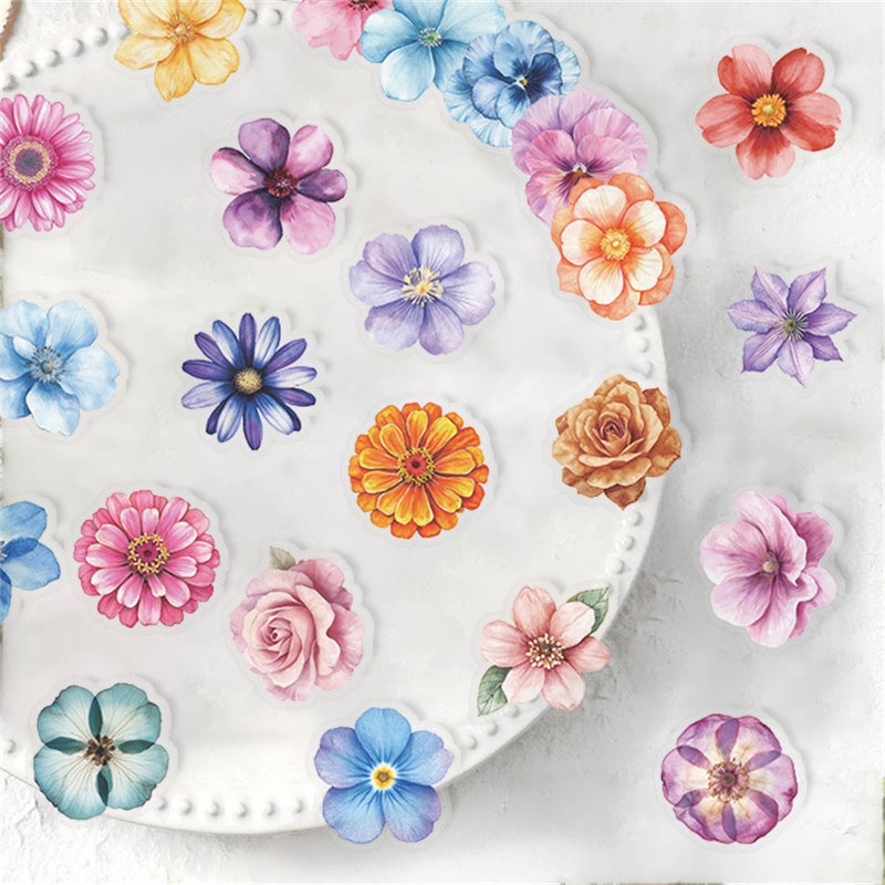 HJHEJST 50PCS Flower Stickers PET Transparent Stickers Colorful Nature Decals Waterproof Decorative Decals for Scrapbook DIY Crafts Album Bullet Journal Planner Water Bottles Phone Cases Laptops - Image 5