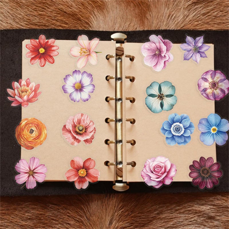 HJHEJST 50PCS Flower Stickers PET Transparent Stickers Colorful Nature Decals Waterproof Decorative Decals for Scrapbook DIY Crafts Album Bullet Journal Planner Water Bottles Phone Cases Laptops - Image 2