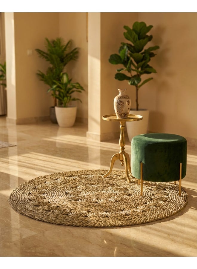 كذا هوم حصير حلفا دائري من كازا هوم، بساط أرضي منسوج يدوياً لغرفة المعيشة والديكور - 100x100 سم، لون طبيعي - Image 3