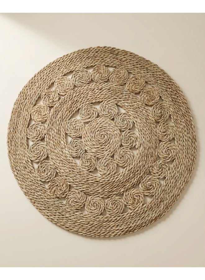 كذا هوم حصير حلفا دائري من كازا هوم، بساط أرضي منسوج يدوياً لغرفة المعيشة والديكور - 100x100 سم، لون طبيعي - Image 1