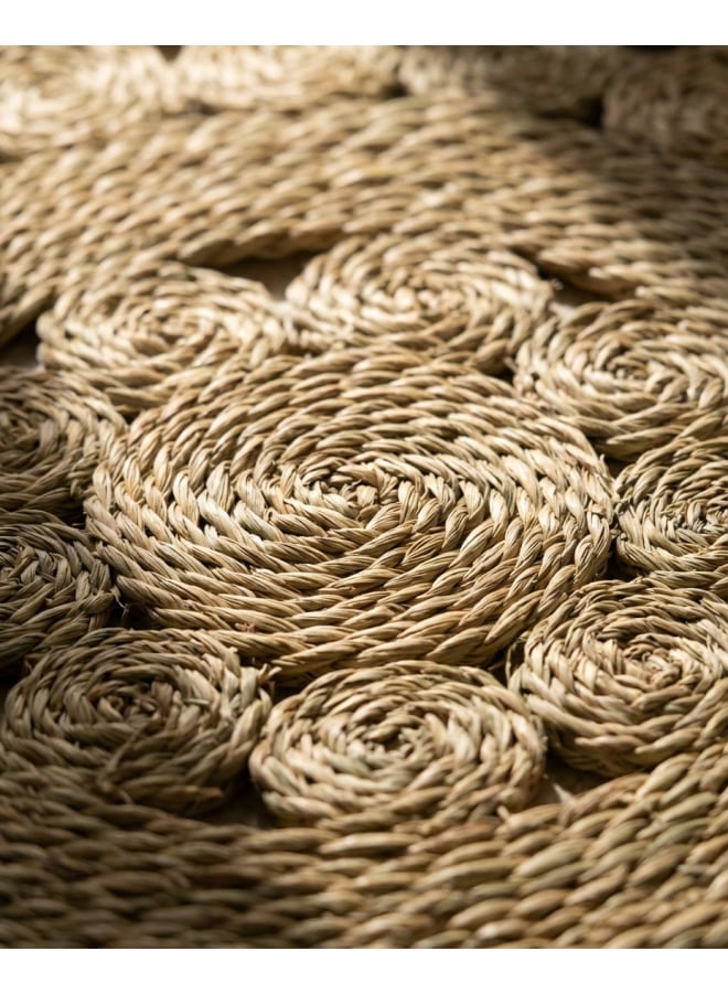كذا هوم حصير حلفا دائري من كازا هوم، بساط أرضي منسوج يدوياً لغرفة المعيشة والديكور - 100x100 سم، لون طبيعي - Image 2