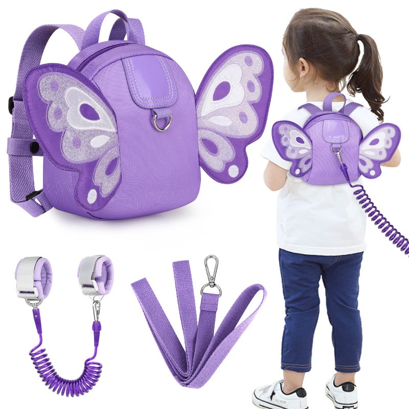 Accmor Toddler Harness Backpack Leash Cute Butterfly Kid Backpacks with Anti Lost Wrist Link Mini Child Backpack Harness Leashes Walking Wristband Travel Bag Harness Rein for Baby Girls Purple