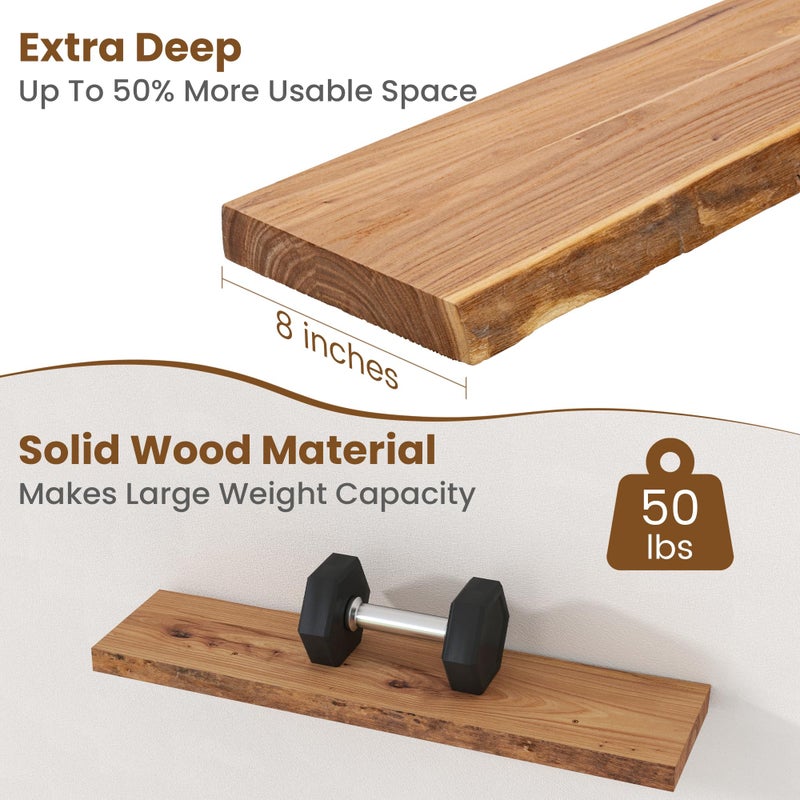 FLYJOE Floating Shelves for Wall Decor, Rustic Solid Elm Wood Live Edge Floating Shelves Wall Mounted, Wall Shelves with Invisible Bracket for Living Room Bathroom Bedroom Kitchen, 30 Inch Set of 2, Natural - Image 5