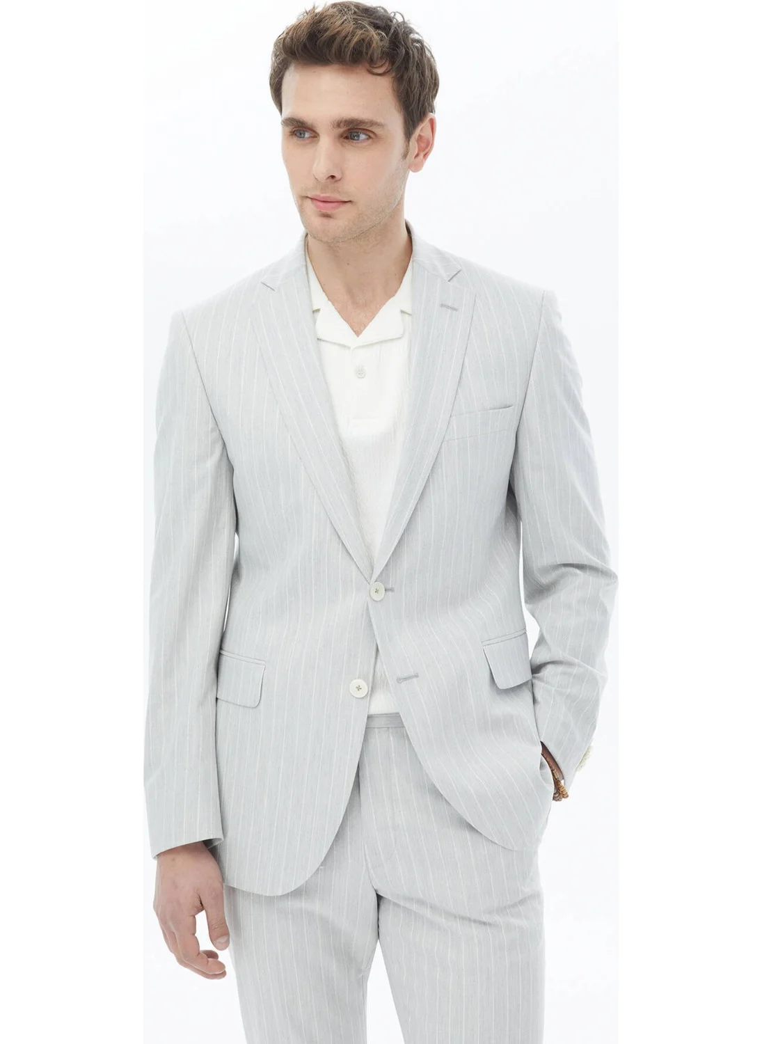 كيب Light Grey Striped Slim Fit Suit