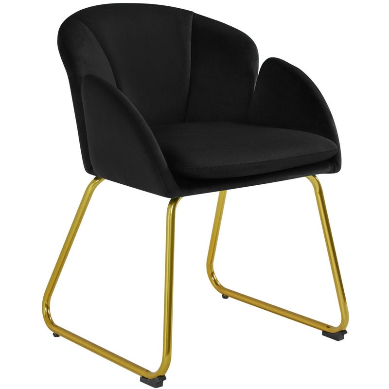 Yaheetech Velvet Tub Chair Vanity Chair Modern Accent Armchair with Golden Mental Legs for Living RoomBedroomMakeup Black