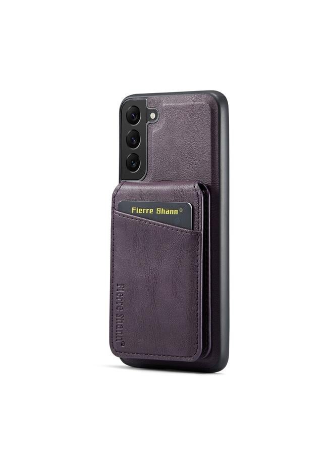 FIERRE SHANN Case For Samsung Galaxy S22+ 5G Fierre Shann Cowhide Vertical Flip Magnetic Card Holder Phone Case  - Image 3