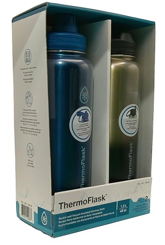 ThermoFlask Stainless Steel Water Bottle, 40 oz, 2-Pack (Silver/Blue Brushed) - Image 2