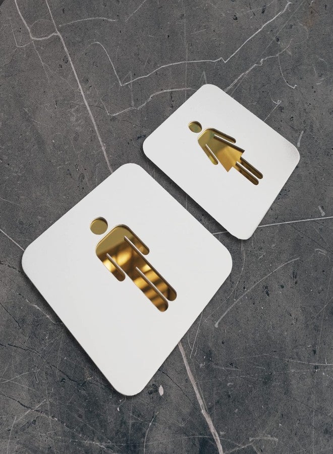 Vertical Root Inc MEN WOMEN Washroom Sign/Sticker.Premium Acrylic White Gold Restroom (Toilet) Signage.Easy Mount Self-Adhesive 3M Tape.For Office, Hotel, Hospital, Corporate, Bank & Commercial Spaces - Image 2