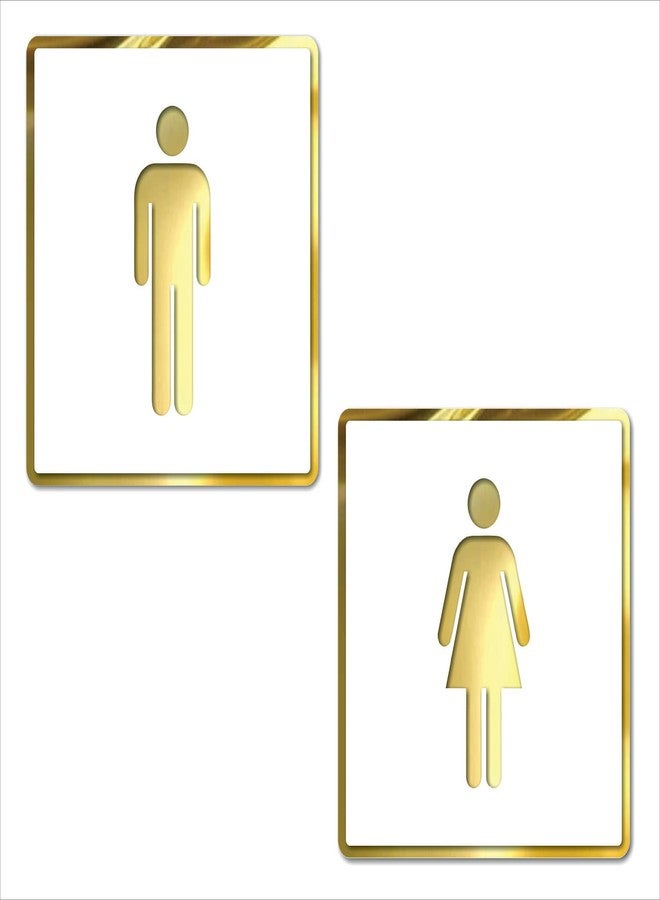 Vertical Root Inc MEN WOMEN Washroom Sign/Sticker.Premium Acrylic White Gold Restroom (Toilet) Signage.Easy Mount Self-Adhesive 3M Tape.For Office, Hotel, Hospital, Corporate, Bank & Commercial Spaces - Image 1