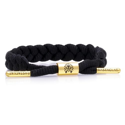 Rastaclat Braided Bracelet for Men and Women - Onyx II Black/Gold Bracelet | Adjustable Stackable & Braided by Hand (Medium/Large) - Image 1