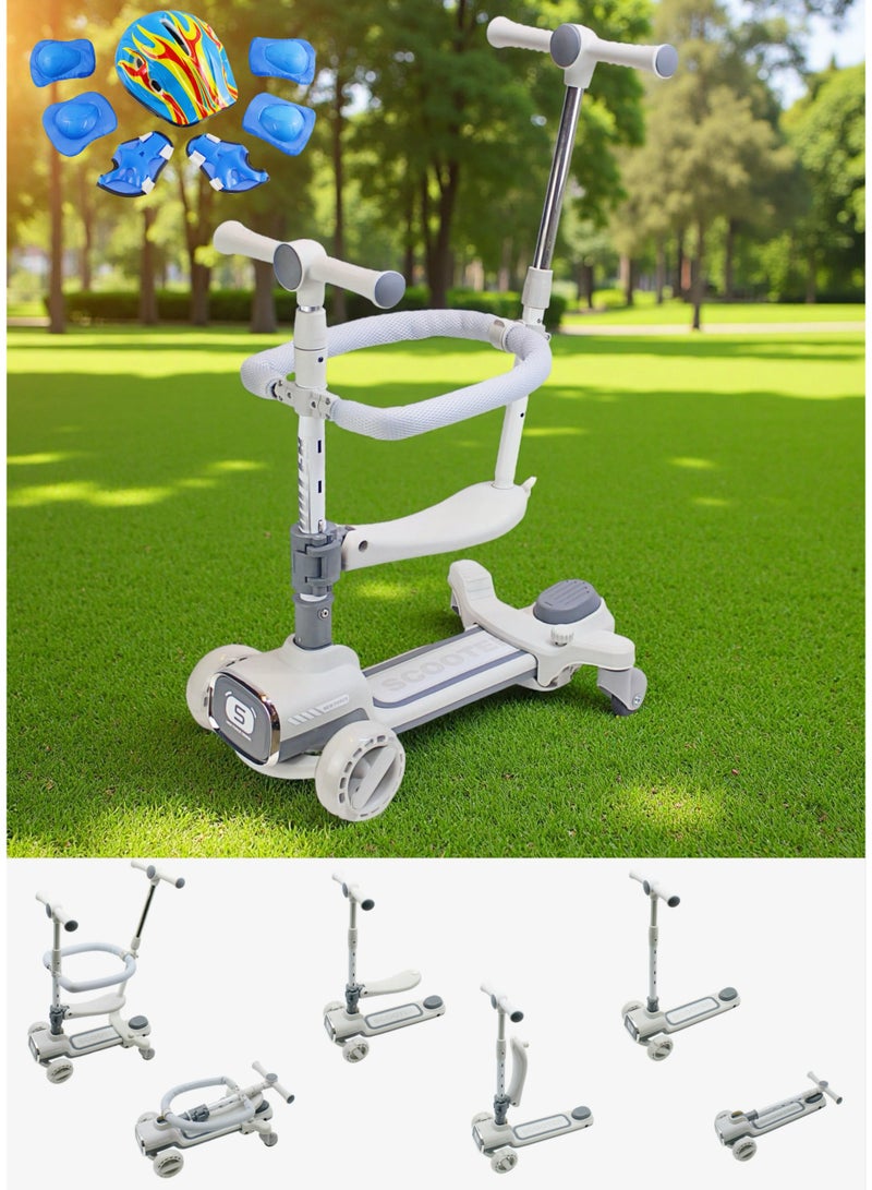 إيزي فيتشور سكوتر EASY FUTURE القابل للطي 3 في 1 للأطفال مع مقود قابل للتعديل ومقعد قابل للإزالة وقضيب دفع للوالدين وسياج للأطفال 360 درجة وسكوتر ركل ثلاثي العجلات للأطفال الصغار للأولاد والبنات من عمر 1 إلى 12 عامًا بما في ذلك مجموعة معدات الحماية الكاملة - Image 1