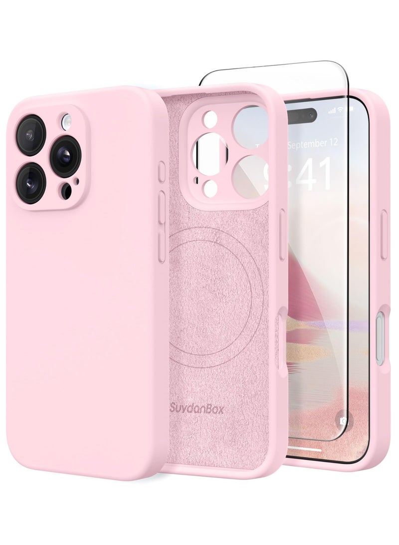 SUYDANBOX Magnetic for iPhone 16 Pro Case, Compatible with MagSafe, [Full Camera Protection][Screen Protector] Silicone Shockproof Protective Phone Case for iPhone 16 Pro 6.3",Pink - Image 1