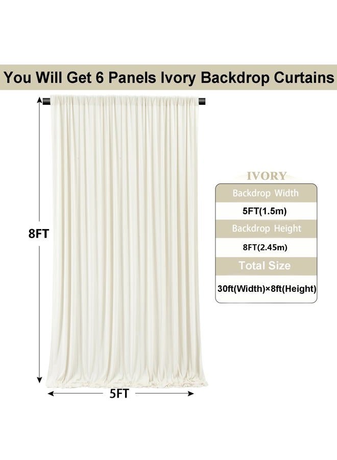 NSSONBEN ستارة خلفية خالية من التجاعيد 30 قدم × 8 قدم باللون العاجي لحفلات الزفاف، 6 لوحات 5×8 قدم من البوليستر السميك والناعم باللون العاجي، ستائر خلفية لحفلات عيد الميلاد وحفلات استقبال الأطفال وتصوير الديكور المنزلي - Image 5