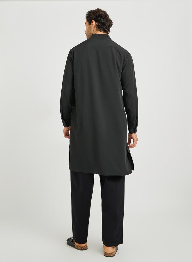 Take Two Take Two Men Black Solid Stand Collar Long Sleeve Thobe  - Image 4