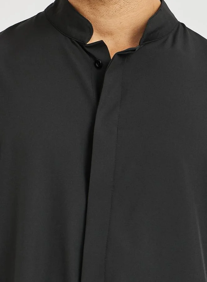 تايك تو ثوب رجالي أسود سادة بياقة واقفة وأكمام طويلة