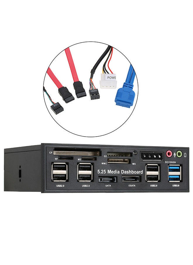 Generic - Multi-Function USB 3.0 Hub eSATA SATA Port Internal Card Reader PC Dashboard Media Front Panel Audio for SD MS CF TF M2 MMC Memory Cards Fits 5.25 - Image 1