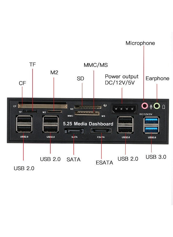Generic - Multi-Function USB 3.0 Hub eSATA SATA Port Internal Card Reader PC Dashboard Media Front Panel Audio for SD MS CF TF M2 MMC Memory Cards Fits 5.25 - Image 1