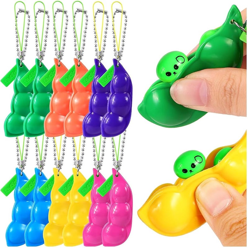 VICROIC 6 Pcs Squeeze Bean Gifts for Kids Adults Stress Relief, Keyring, Souvenir, Decoration, Party Toys Supplies (12) - Image 1