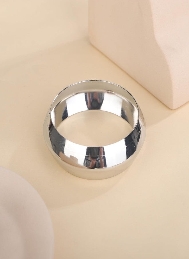 Chargances 3pcs Silver Chunky Bangle Bracelets Trendy Wide Statement Minimalist Cuff Set Fashion Wrist Bracelet Jewelry Accessories for Women (Silver) - Image 5