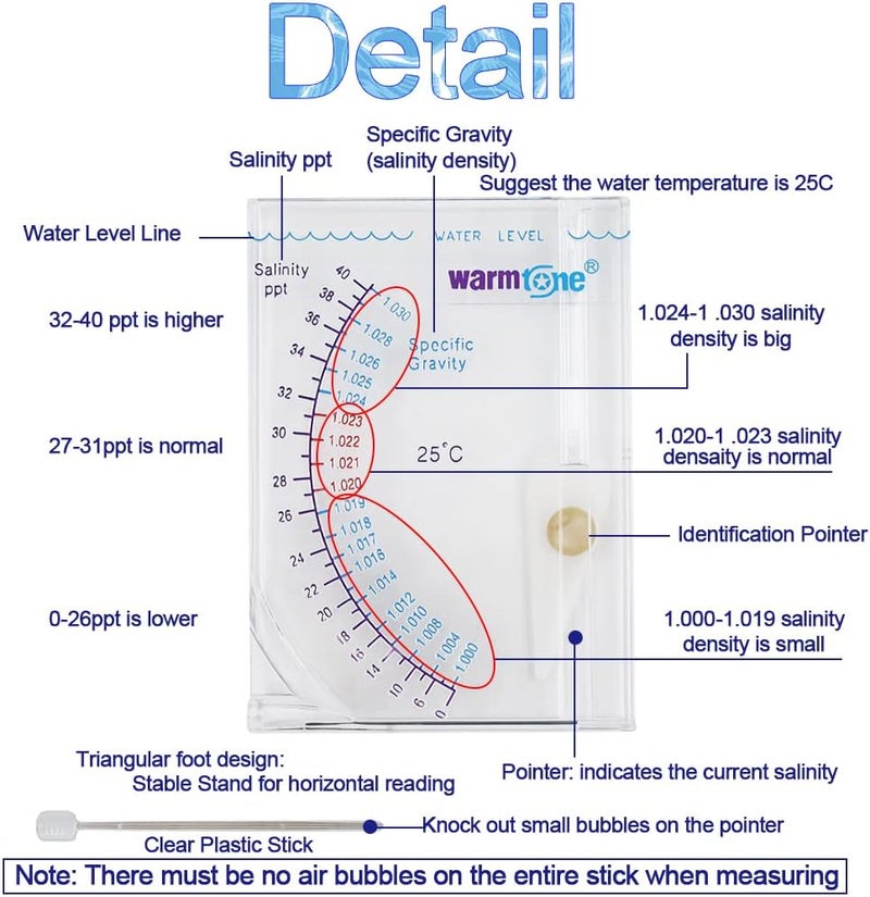 Abnaok Salinity r, Sea Specific Gravity Test for Fish Tank Pond Water Saltwater Freshwater, Accurate Automatic Hydrometer - Image 3