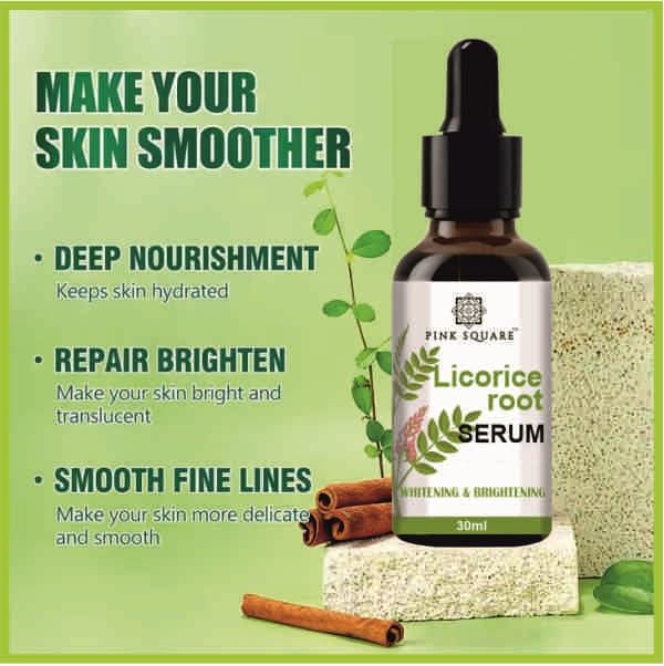 Pink Square Licorice Root Serum Liquid Extract For Skin Brightening  Radiant Glow  Reduce Dark Patches 30 ML Pack of 2 - Image 2