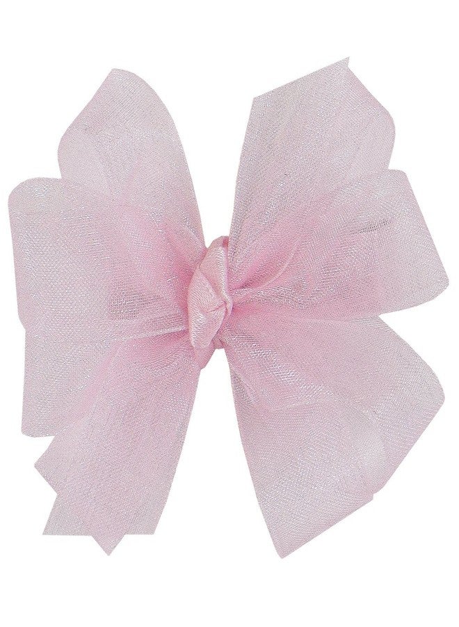 Wee Ones Girls' Organza Double Hair Bow on a WeeStay Clip with Satin Knot Center, Tiny, Light Pink - Image 1