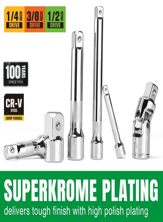SK 20 Piece Socket Extension Set, 1/4", 3/8" and 1/2" Drive Extension Bar, Swivel Universal Joints and Adapters, SuperKrome Finish, Premium CR-V Construction - Image 4