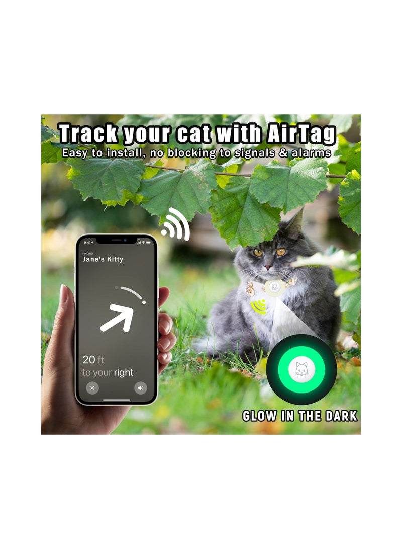 SYOSI Airtag Cat Collar, Kitten Collar Breakaway with Silicone Airtag Holder, Bells & Flower Charm for Girl Cats Boy Cats Small Dogs (Luminous Green) - Image 4