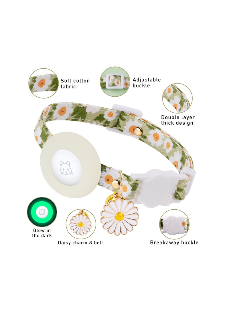 SYOSI Airtag Cat Collar, Kitten Collar Breakaway with Silicone Airtag Holder, Bells & Flower Charm for Girl Cats Boy Cats Small Dogs (Luminous Green) - Image 2