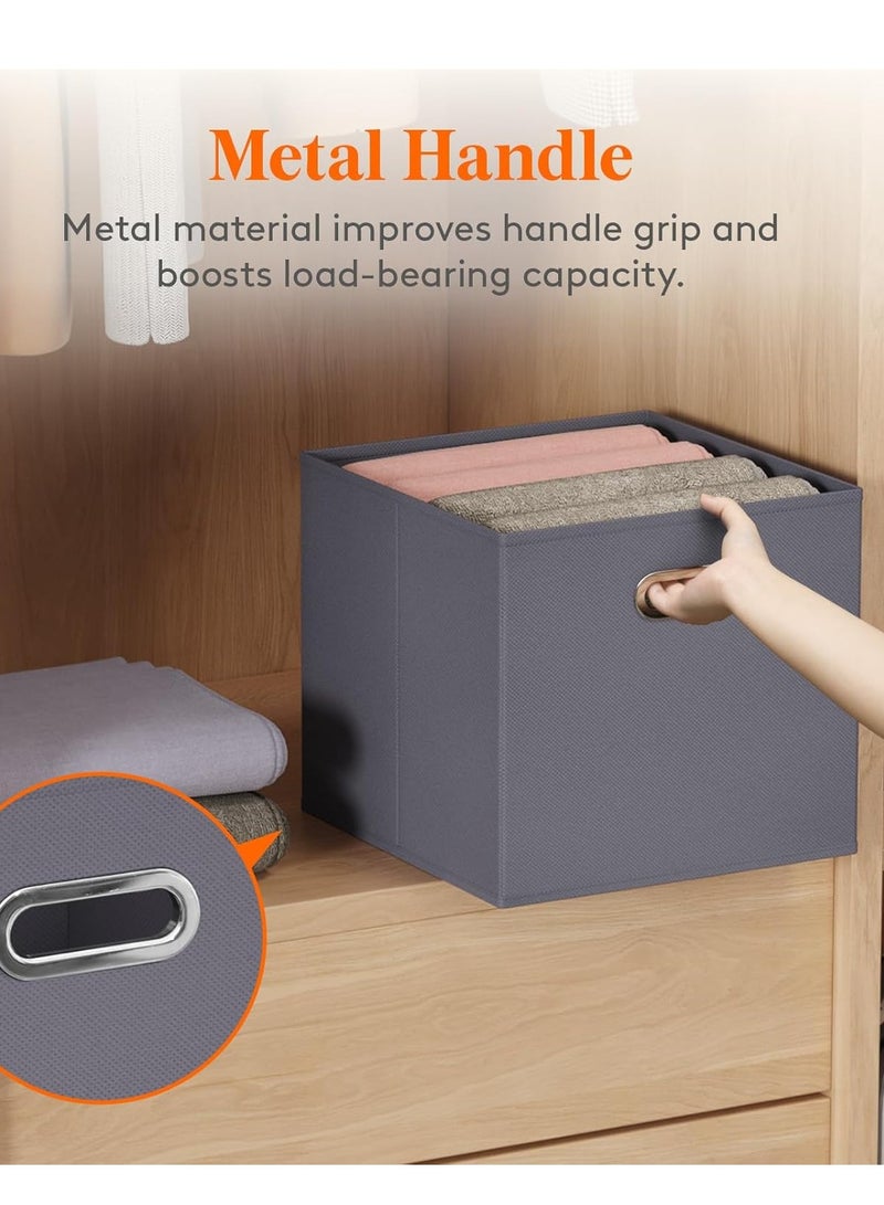لوفت منظم، صندوق تخزين، مجموعة من 4 قطع، الطول 31.2 × العرض 31 × الارتفاع 31.5 سم، رمادي غامق، كتان، كرتون - 138885A - Image 4