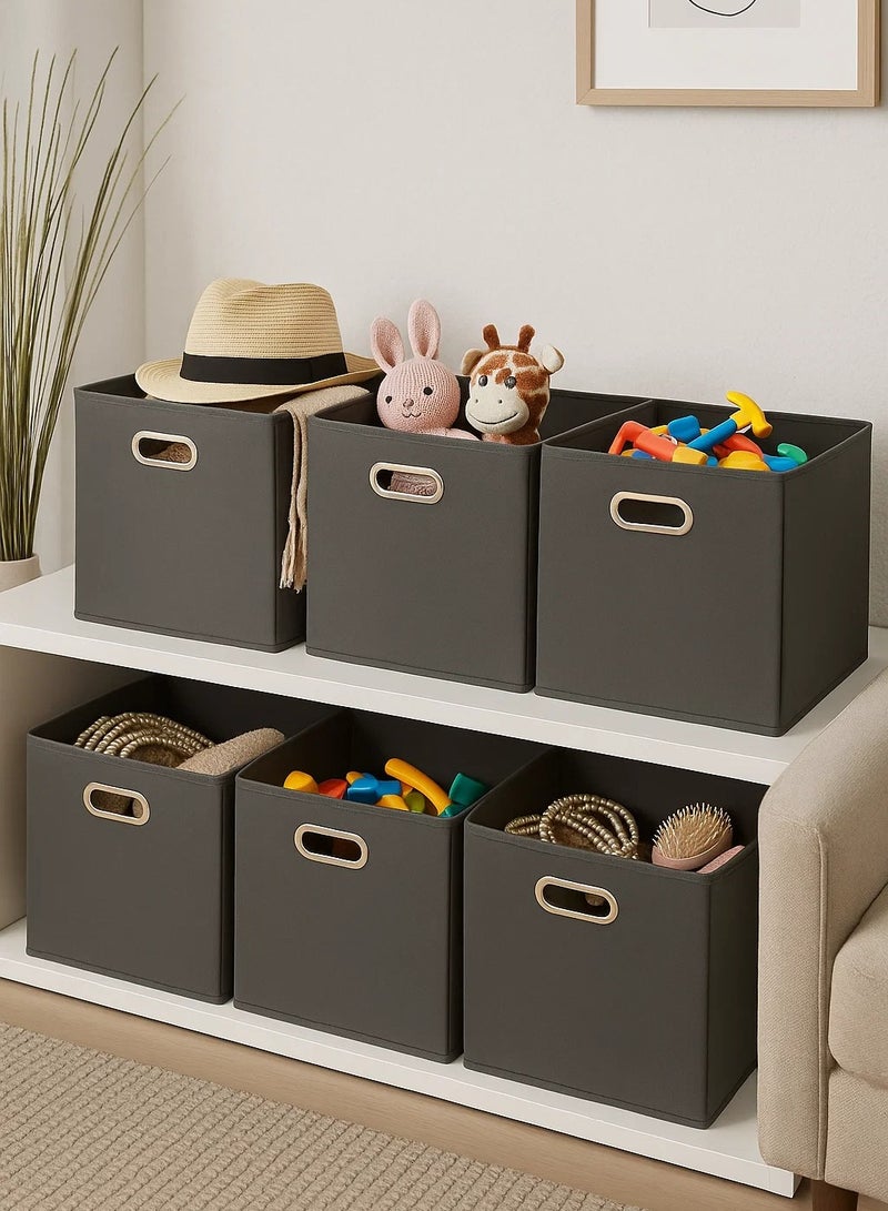لوفت منظم، صندوق تخزين، مجموعة من 4 قطع، الطول 31.2 × العرض 31 × الارتفاع 31.5 سم، رمادي غامق، كتان، كرتون - 138885A - Image 1
