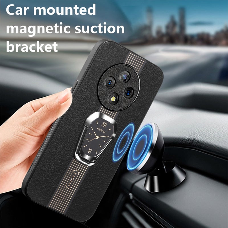 HuHa Case Cover For vivo Y300 Pro Magnetic Litchi Leather Back Phone Case with Holder(Black) - Image 2