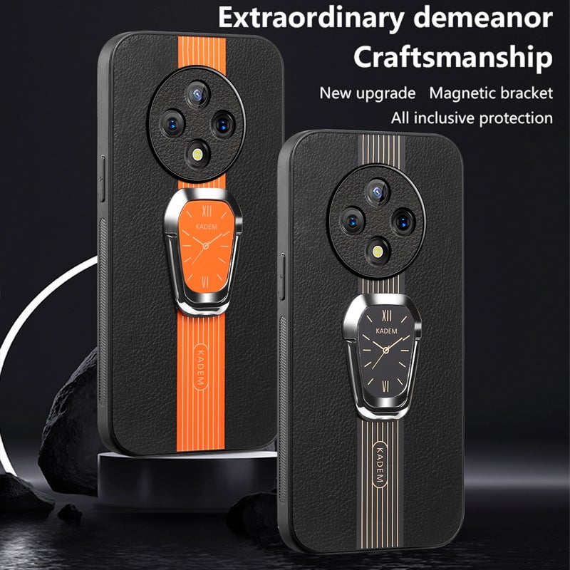 HuHa Case Cover For vivo Y300 Pro Magnetic Litchi Leather Back Phone Case with Holder(Black) - Image 3