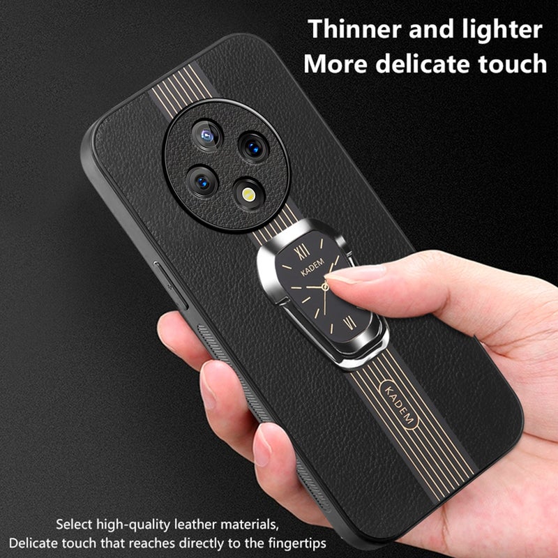 HuHa Case Cover For vivo Y300 Pro Magnetic Litchi Leather Back Phone Case with Holder(Black) - Image 4