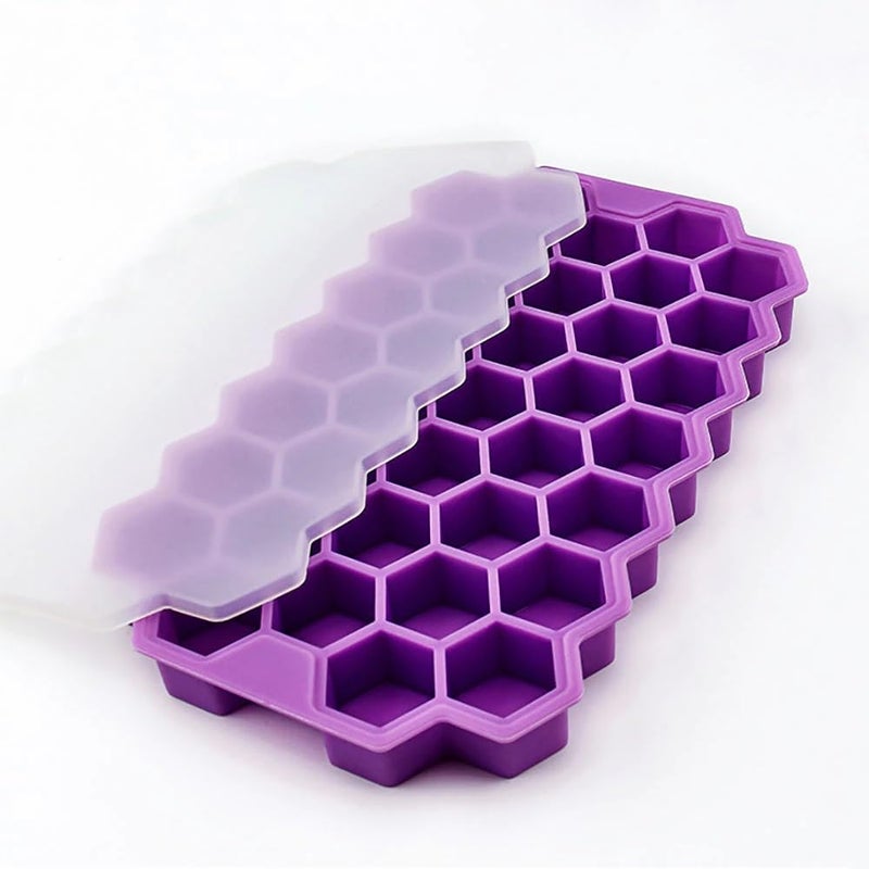 Giffy® BPA Free 37 Holes Honeycomb Shape Food Grade Silicone Ice Cube Maker Tray Molds with Lids, 1 Piece (Purple) - Image 5