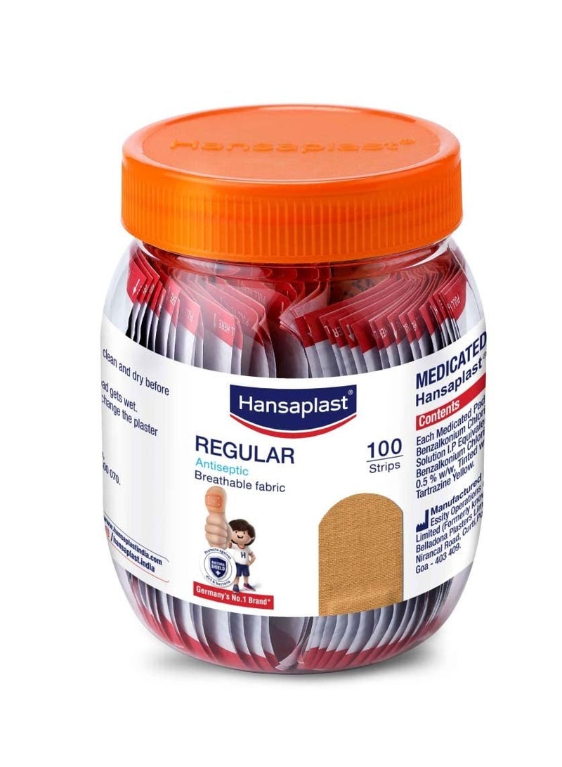 Hansaplast Regular Bandage Strips, Bandage For Cuts & Wounds | Breathable Fabric, 100 Strips, Skin Colour