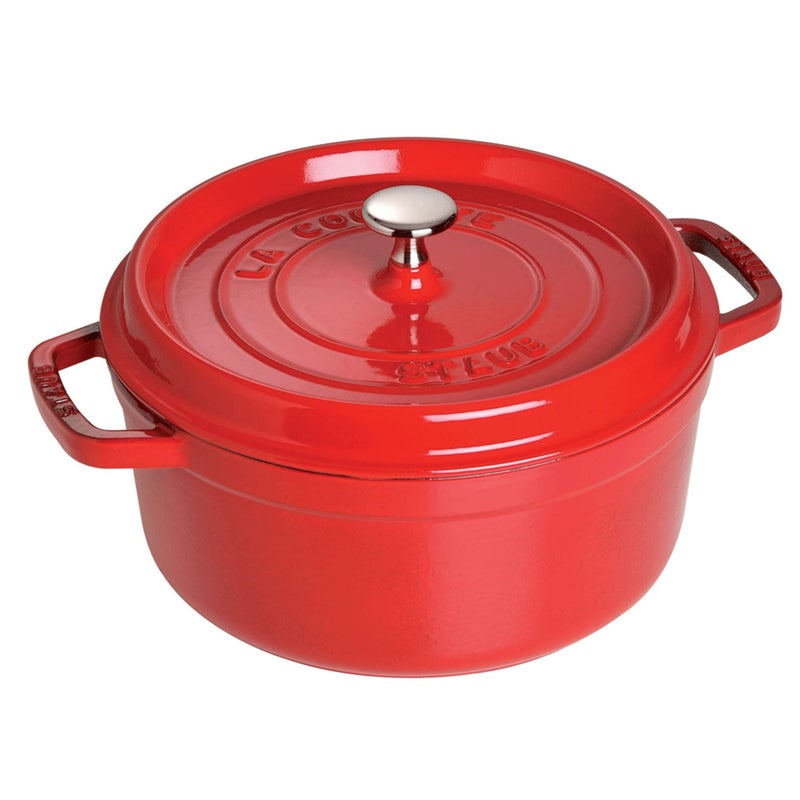 STAUB Cast Iron Dutch Oven 55qt Round Cocotte Made in France Serves 56 Cherry