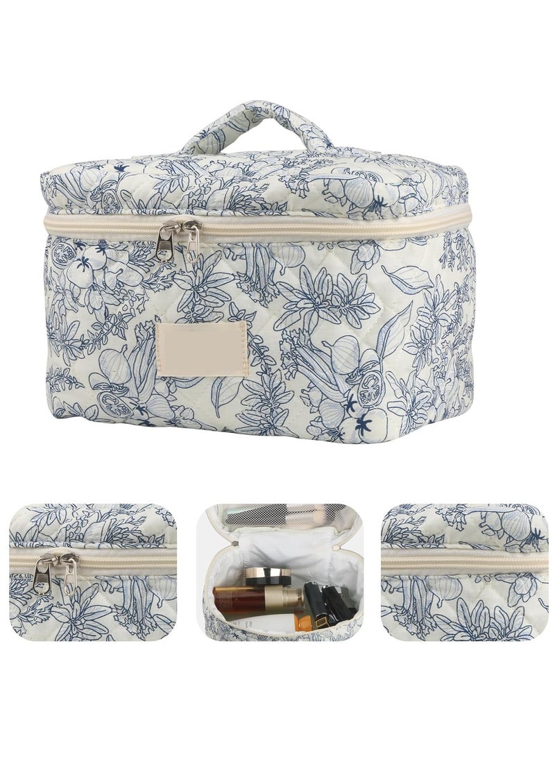 Makeup Bag Set 3 pcs, Quilted Makeup Bag, Large Floral Cosmetic Bag for Women, Cute Cotton Makeup Bag, Flower Travel Toiletry Organizer Bag - Image 5