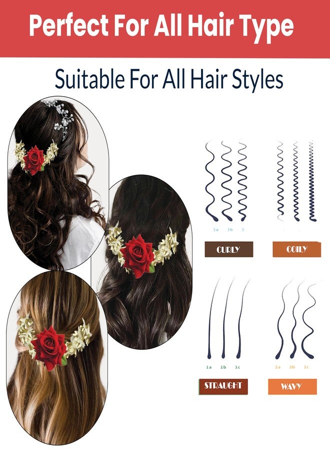 TEMPERIA Hair Accessories For Women's & Girls - Stylish Red Rose & White Artificial Flowers Bun Juda Bridal Brooch & Braid For Hairstyle & Decoration - Pins & Clips For Style Of Bride, Wedding & Party - Image 5
