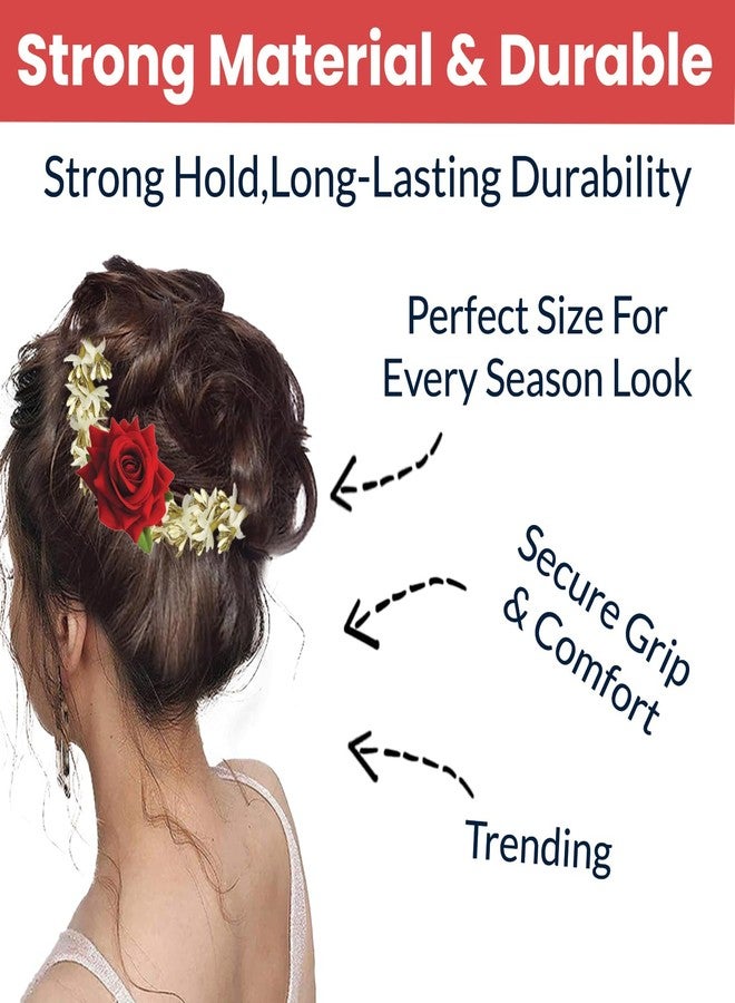 TEMPERIA Hair Accessories For Women's & Girls - Stylish Red Rose & White Artificial Flowers Bun Juda Bridal Brooch & Braid For Hairstyle & Decoration - Pins & Clips For Style Of Bride, Wedding & Party - Image 3