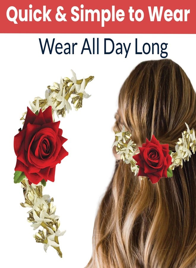 TEMPERIA Hair Accessories For Women's & Girls - Stylish Red Rose & White Artificial Flowers Bun Juda Bridal Brooch & Braid For Hairstyle & Decoration - Pins & Clips For Style Of Bride, Wedding & Party - Image 4