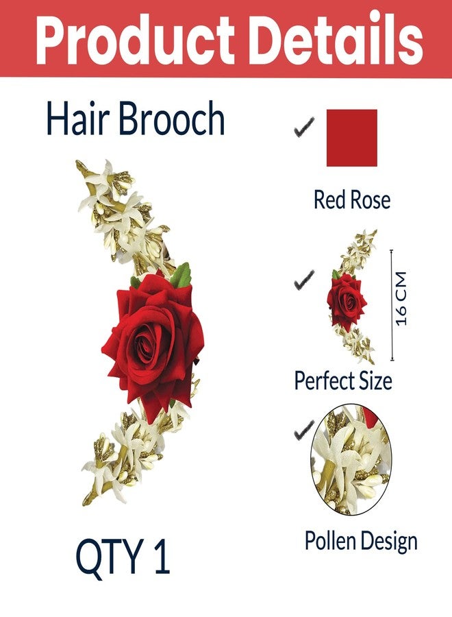 TEMPERIA Hair Accessories For Women's & Girls - Stylish Red Rose & White Artificial Flowers Bun Juda Bridal Brooch & Braid For Hairstyle & Decoration - Pins & Clips For Style Of Bride, Wedding & Party - Image 2