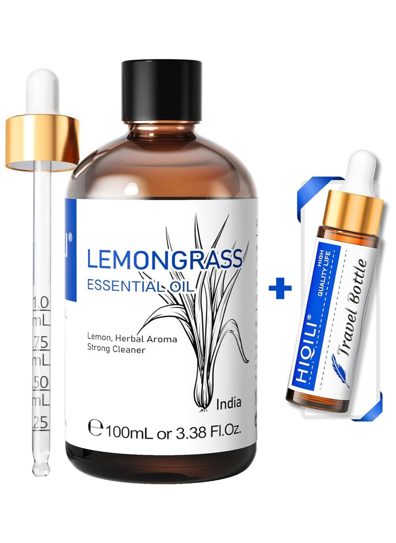 HIQILI HIQILI Lemongrass Essential Oil, 100% Pure Natural Undiluted Premium Therapeutic Grade Oils - 3.38 Fl. Oz 