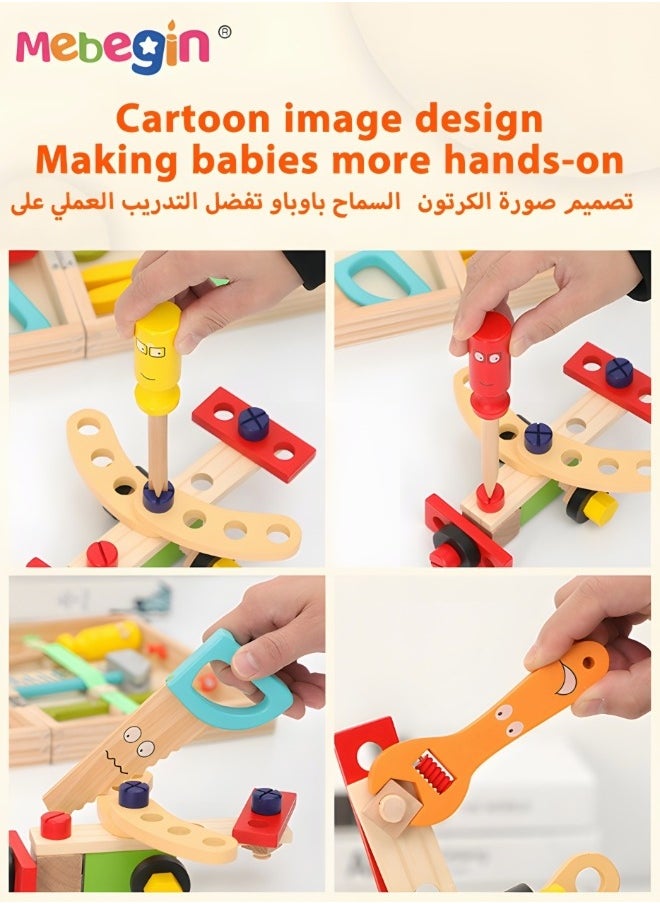 MEBEGIN - Portable Simulation Toolbox Kit, Woodworking Tools Toys, Pretend Play Tool Kits, Non-toxic Construction Role Play Toys, Suitable for Role-playing, Educational Learning, Great for Family Gatherings, Indoor and Outdoor Activities - Image 1