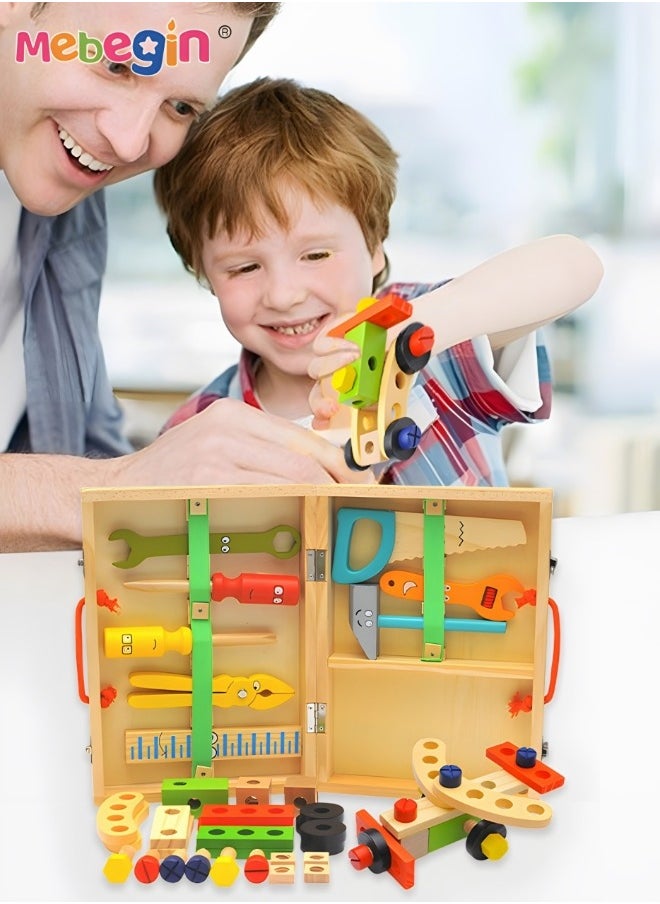 MEBEGIN - Portable Simulation Toolbox Kit, Woodworking Tools Toys, Pretend Play Tool Kits, Non-toxic Construction Role Play Toys, Suitable for Role-playing, Educational Learning, Great for Family Gatherings, Indoor and Outdoor Activities - Image 1