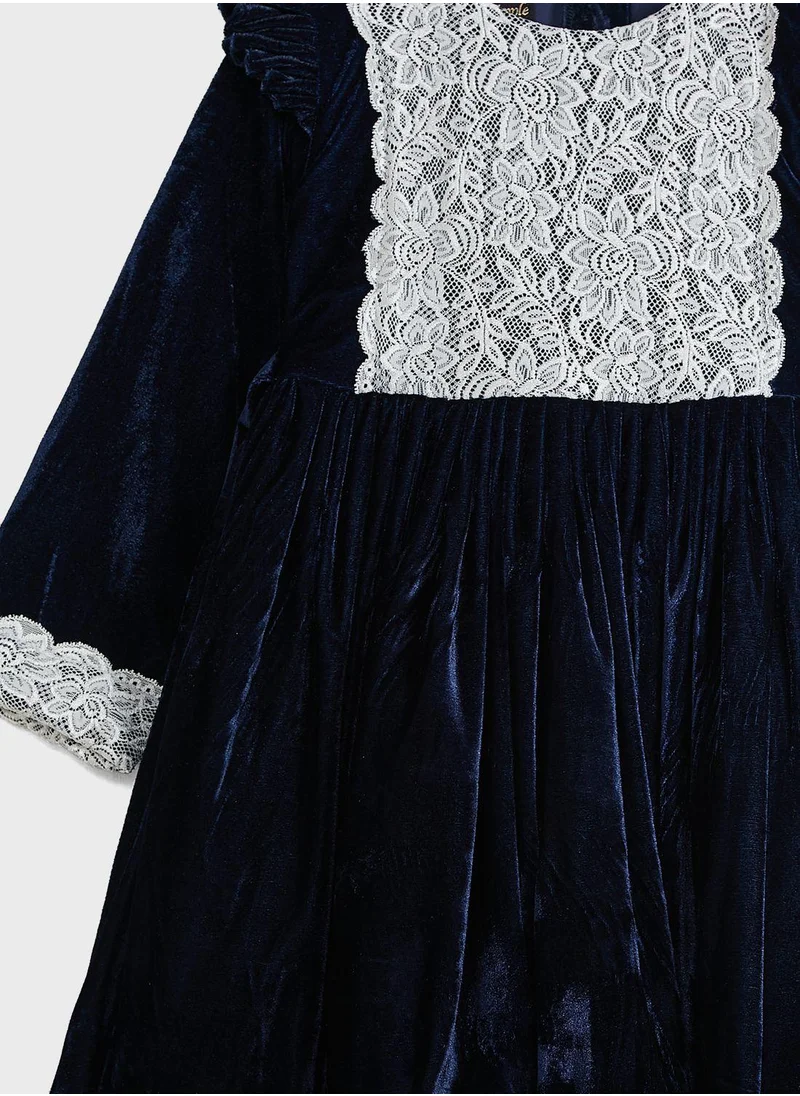 Little Golden Apple Velvet Trim Dress