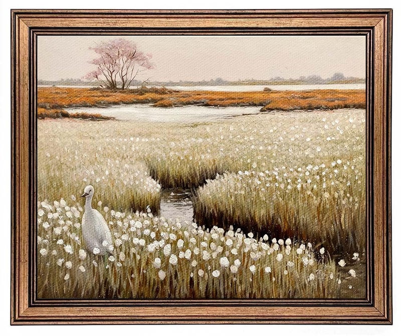 Framed Vintage Wall Art Classical French Landscape Painting Wildflowers Field Canvas Wall Art Print Kitchen Living Room Wall Decor Flower Field 10 L x 8 W