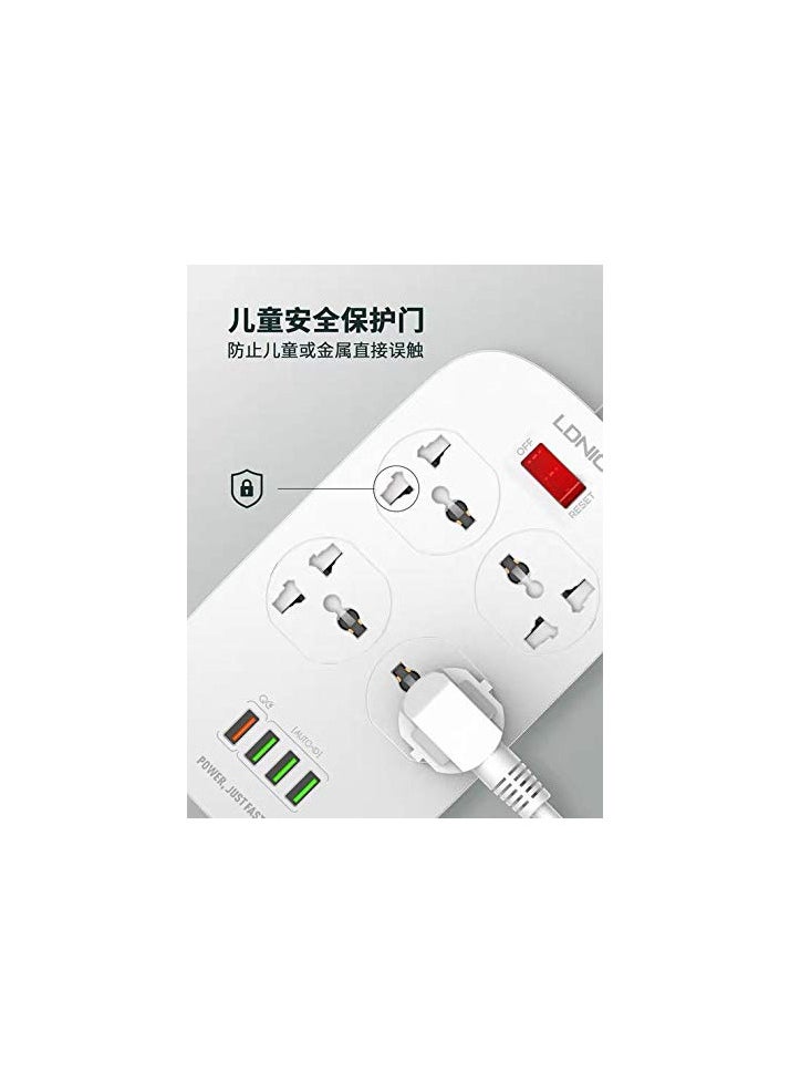 LDNIO - LDNIO SC4407 New Model Defender Series Qualcomm 3.0 Quick Charge 4 Ways Socket 4 USB with one QC 3.0 Port Multifunction Power Surge Protector 2 metres Cord - Image 1