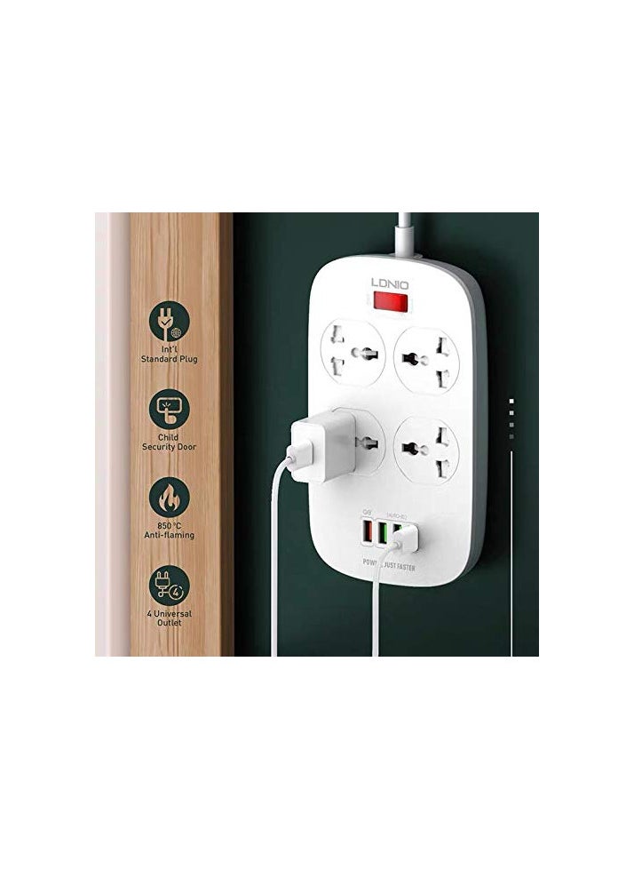 LDNIO - LDNIO SC4407 New Model Defender Series Qualcomm 3.0 Quick Charge 4 Ways Socket 4 USB with one QC 3.0 Port Multifunction Power Surge Protector 2 metres Cord - Image 1